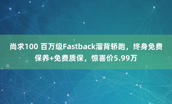 尚求100 百万级Fastback溜背轿跑，终身免费保养+免费质保，惊喜价5.99万