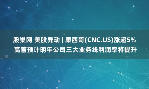 股巢网 美股异动 | 康西哥(CNC.US)涨超5% 高管预计明年公司三大业务线利润率将提升