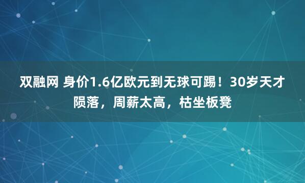 双融网 身价1.6亿欧元到无球可踢！30岁天才陨落，周薪太高，枯坐板凳